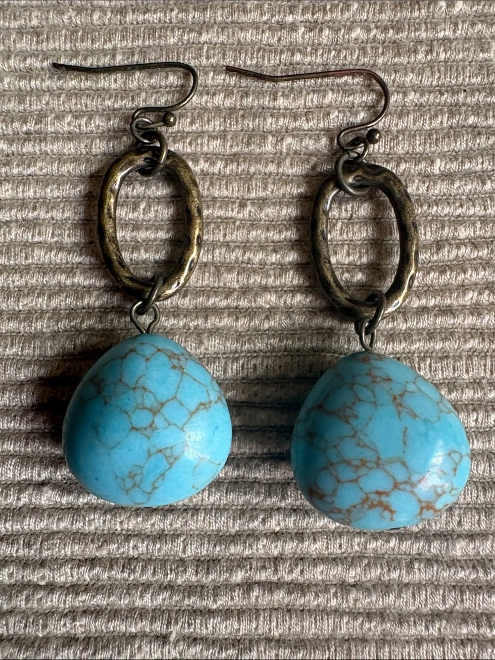 Turquoise Drop Dangle Earrings with Antiqued Metal